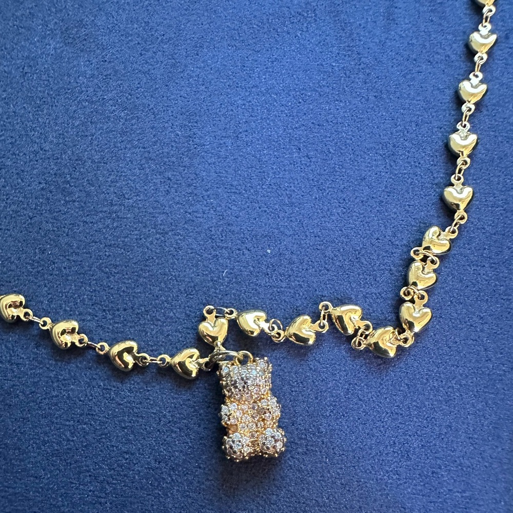 Crystal Haze Gold Nostalgia 3D Pave Bear Heart chain Necklace - Picture 11 of 17